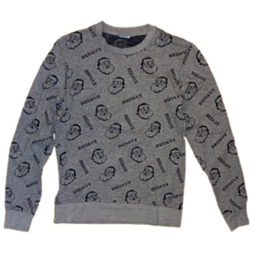Jack & Jones Gray black Santa Christmas Men's knit Sweater long sleeved crewneck